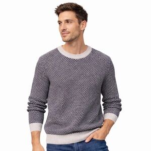 Lee Cooper Cotton Knit Sweater Cream Navy Burgundy Pattern Crewneck Pullover L